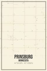 Retro US city map of Prinsburg, Minnesota. Vintage street map.