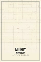 Retro US city map of Milroy, Minnesota. Vintage street map.