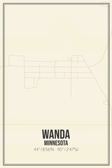 Retro US city map of Wanda, Minnesota. Vintage street map.