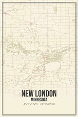 Fototapeta na wymiar Retro US city map of New London, Minnesota. Vintage street map.