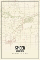 Retro US city map of Spicer, Minnesota. Vintage street map.