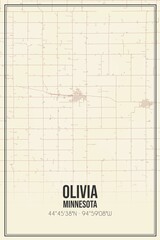 Retro US city map of Olivia, Minnesota. Vintage street map.