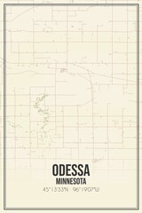 Retro US city map of Odessa, Minnesota. Vintage street map.