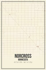 Retro US city map of Norcross, Minnesota. Vintage street map.
