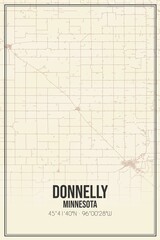 Retro US city map of Donnelly, Minnesota. Vintage street map.