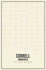 Retro US city map of Correll, Minnesota. Vintage street map.