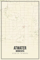 Retro US city map of Atwater, Minnesota. Vintage street map.