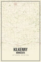 Retro US city map of Kilkenny, Minnesota. Vintage street map.