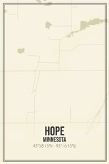 Retro US city map of Hope, Minnesota. Vintage street map.