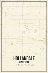 Retro US city map of Hollandale, Minnesota. Vintage street map.