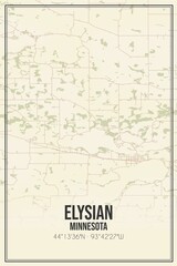 Retro US city map of Elysian, Minnesota. Vintage street map.