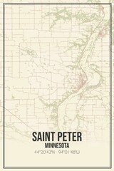 Retro US city map of Saint Peter, Minnesota. Vintage street map.