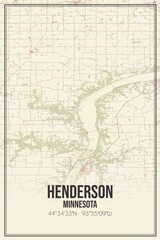 Retro US city map of Henderson, Minnesota. Vintage street map.