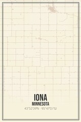 Retro US city map of Iona, Minnesota. Vintage street map.