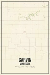 Retro US city map of Garvin, Minnesota. Vintage street map.