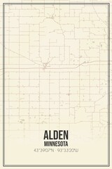 Retro US city map of Alden, Minnesota. Vintage street map.