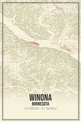 Retro US city map of Winona, Minnesota. Vintage street map.