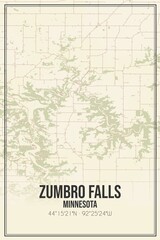 Retro US city map of Zumbro Falls, Minnesota. Vintage street map.