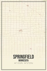 Retro US city map of Springfield, Minnesota. Vintage street map.
