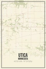 Retro US city map of Utica, Minnesota. Vintage street map.