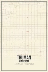 Retro US city map of Truman, Minnesota. Vintage street map.