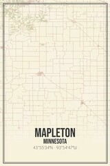 Retro US city map of Mapleton, Minnesota. Vintage street map.
