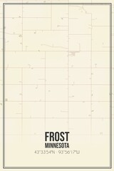 Retro US city map of Frost, Minnesota. Vintage street map.