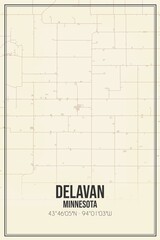 Retro US city map of Delavan, Minnesota. Vintage street map.