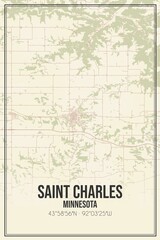 Retro US city map of Saint Charles, Minnesota. Vintage street map.