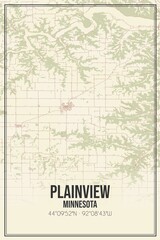 Retro US city map of Plainview, Minnesota. Vintage street map.