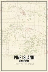 Retro US city map of Pine Island, Minnesota. Vintage street map.