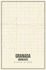Retro US city map of Granada, Minnesota. Vintage street map.