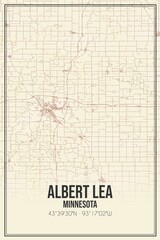 Retro US city map of Albert Lea, Minnesota. Vintage street map.