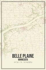 Retro US city map of Belle Plaine, Minnesota. Vintage street map.