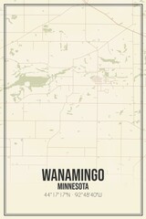 Retro US city map of Wanamingo, Minnesota. Vintage street map.