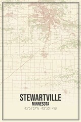 Retro US city map of Stewartville, Minnesota. Vintage street map.
