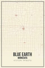 Retro US city map of Blue Earth, Minnesota. Vintage street map.