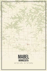 Retro US city map of Mabel, Minnesota. Vintage street map.