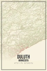 Retro US city map of Duluth, Minnesota. Vintage street map.
