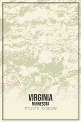 Retro US city map of Virginia, Minnesota. Vintage street map.