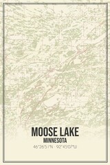 Retro US city map of Moose Lake, Minnesota. Vintage street map.