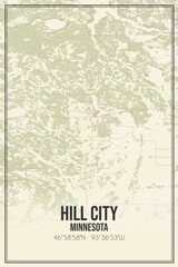 Retro US city map of Hill City, Minnesota. Vintage street map.