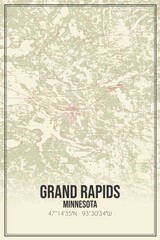 Retro US city map of Grand Rapids, Minnesota. Vintage street map.