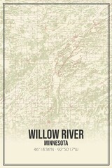 Retro US city map of Willow River, Minnesota. Vintage street map.