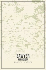 Retro US city map of Sawyer, Minnesota. Vintage street map.