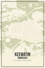 Retro US city map of Keewatin, Minnesota. Vintage street map.