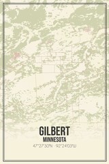 Retro US city map of Gilbert, Minnesota. Vintage street map.