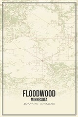 Retro US city map of Floodwood, Minnesota. Vintage street map.