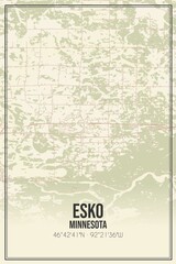 Retro US city map of Esko, Minnesota. Vintage street map.