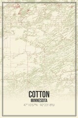 Retro US city map of Cotton, Minnesota. Vintage street map.